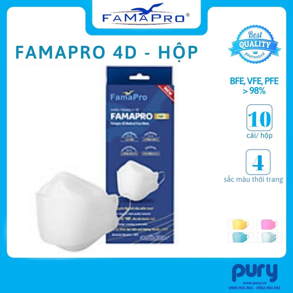 [HỘP-10 CÁI] Khẩu trang y tế cao cấp kháng khuẩn 3 lớp Famapro 4D