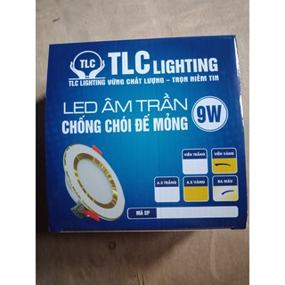 Led âm trần chống chói đế mỏng 9W (TLC Lighting)- Ánh sáng 3 màu- Viền trắng/ vàng