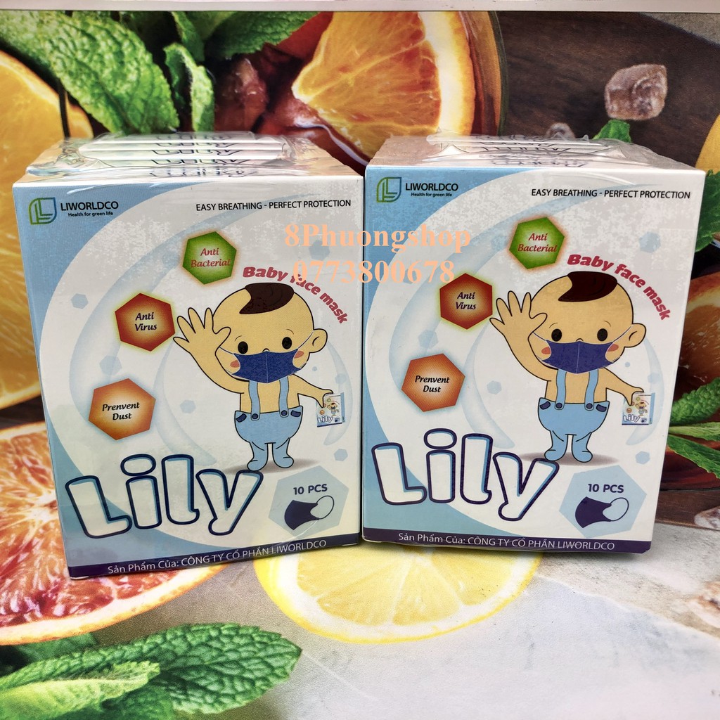 Khẩu trang y tế Lily cho bé hộp 10 cái - Logo LiLy in nổi trên khẩu trang