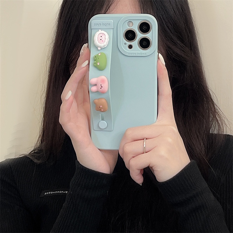 Ốp Điện Thoại Ba Chiều Màu Trơn Họa Tiết Động Vật Hoạt Hình Cho iPhone12 Simple 11ProMax XR x / Xs xsmax 7 / 8P
