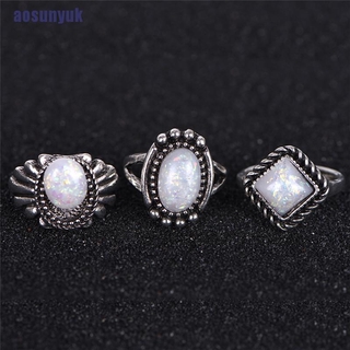 Set 8 nhẫn màu bạc khảm đá opal