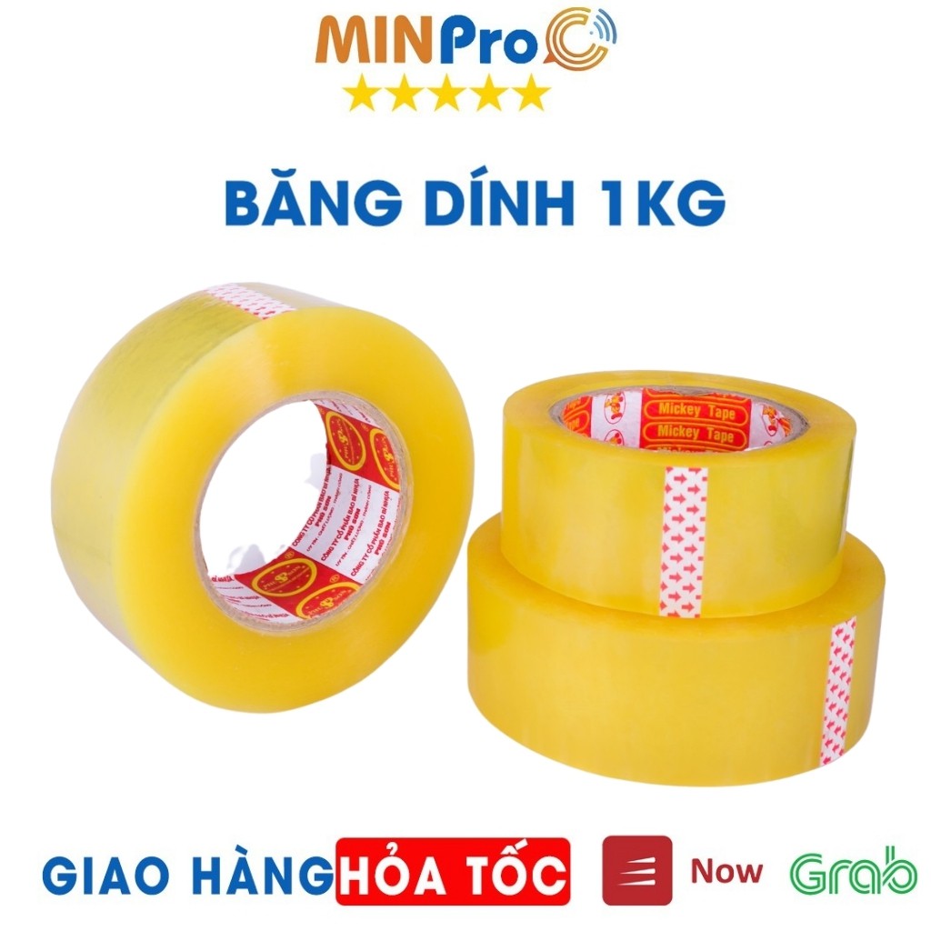 Băng dính lõi mỏng 2.4mm cuộn 1kg gói hàng dẻo dai, chịu lực tốt MINPRO