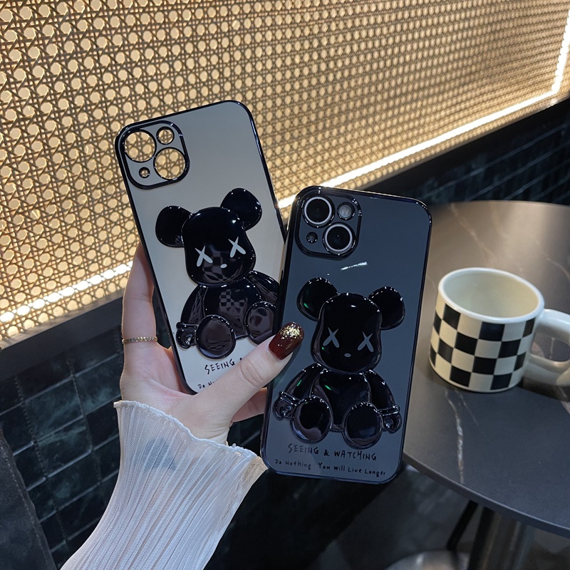 Ốp điện thoại TPU mềm trong suốt mạ viền hình gấu 3D thích hợp cho Iphone13/12/11 Pro Max/Xs Max Xr X 8 7 Plus 6 6S
