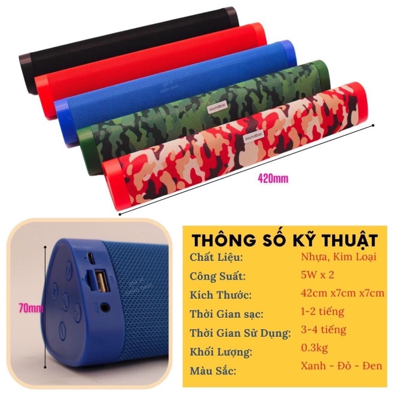 Loa Bluetooth cho đt, Tivi, máy tính Dài A500 -Bass, tress Cực Mạnh,Loa Bluetooth, Loa Tivi  A500 Hỗ trợ USB/Thẻ Nhớ.