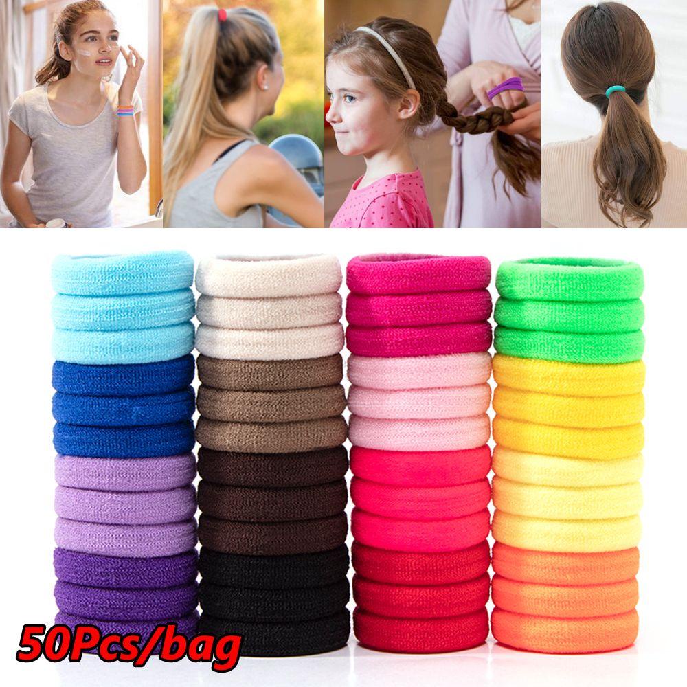 Bộ 50 Dây Cột Tóc Co Giãn Không Phai Màu Cho Nữ