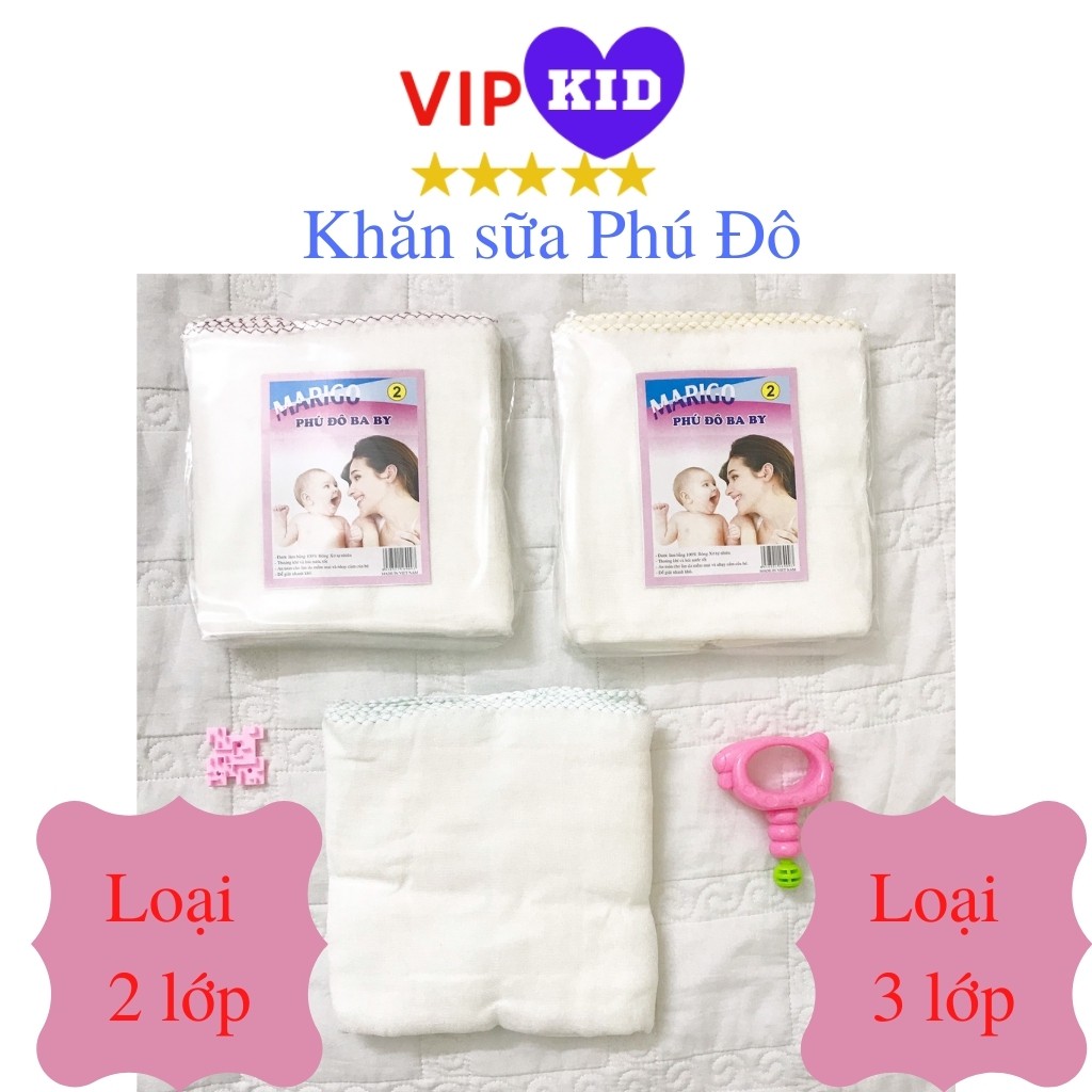 Khăn sữa Phú Đô cao cấp 2 lớp, 3 lớp an toàn cho bé Túi 10 chiếc - VIPKID