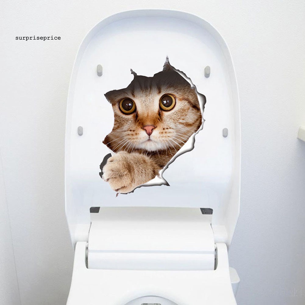 Giấy dán tường nắp nhà vệ sinh hình chó mèo nghệ thuật vui nhộn trang trí nhà cửa/ phòng tắm