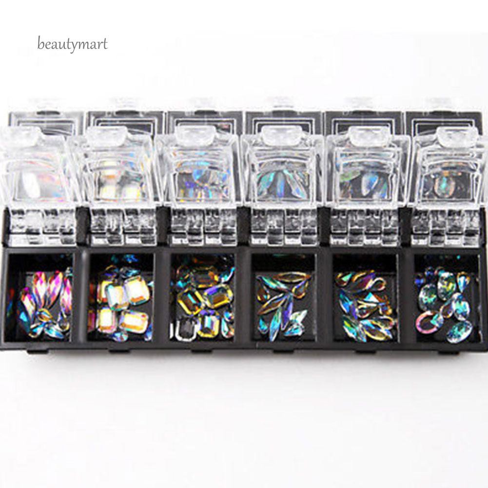 12 hộp kim cương giả 3D nhiều màu sắc trang trí móng tay