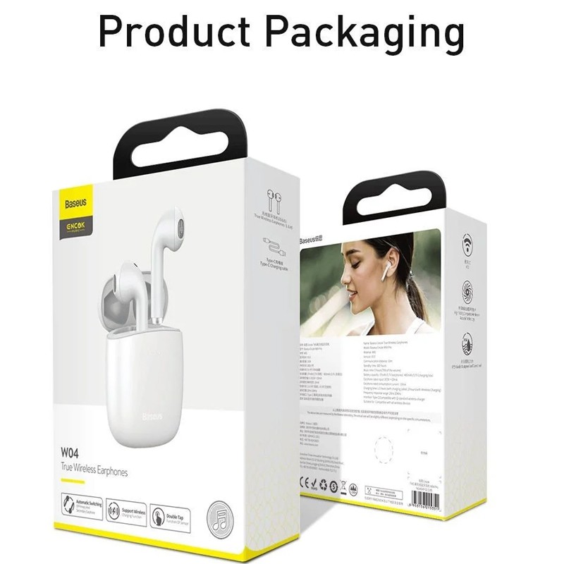 Tai nghe True Wireless Earphones Baseus W04 Pro dung lượng pin 400mAh, bluetooth 5.0, hỗ trợ sạc không dây