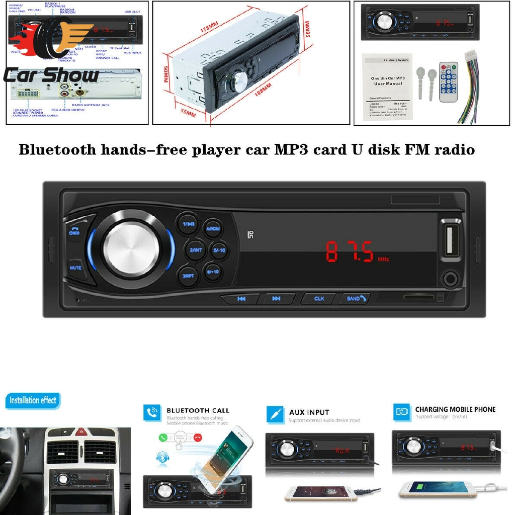 【Ready Stock/COD】SWM-1028 12V Universal Car Bluetooth Hands-free MP3 Player Card U Disk FM Radio RCA Audio Car Bluetooth Bluetooth Radio Car Radio Car Bluetooth Transmitter Car Audio Interior Car Mp3 Player Bluetooth Audio