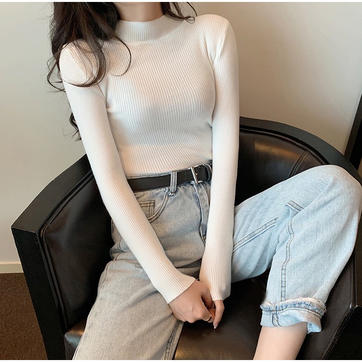 Áo sweater tay dài cổ cao ôm dáng trẻ trung thời trang dành cho nữ | BigBuy360 - bigbuy360.vn