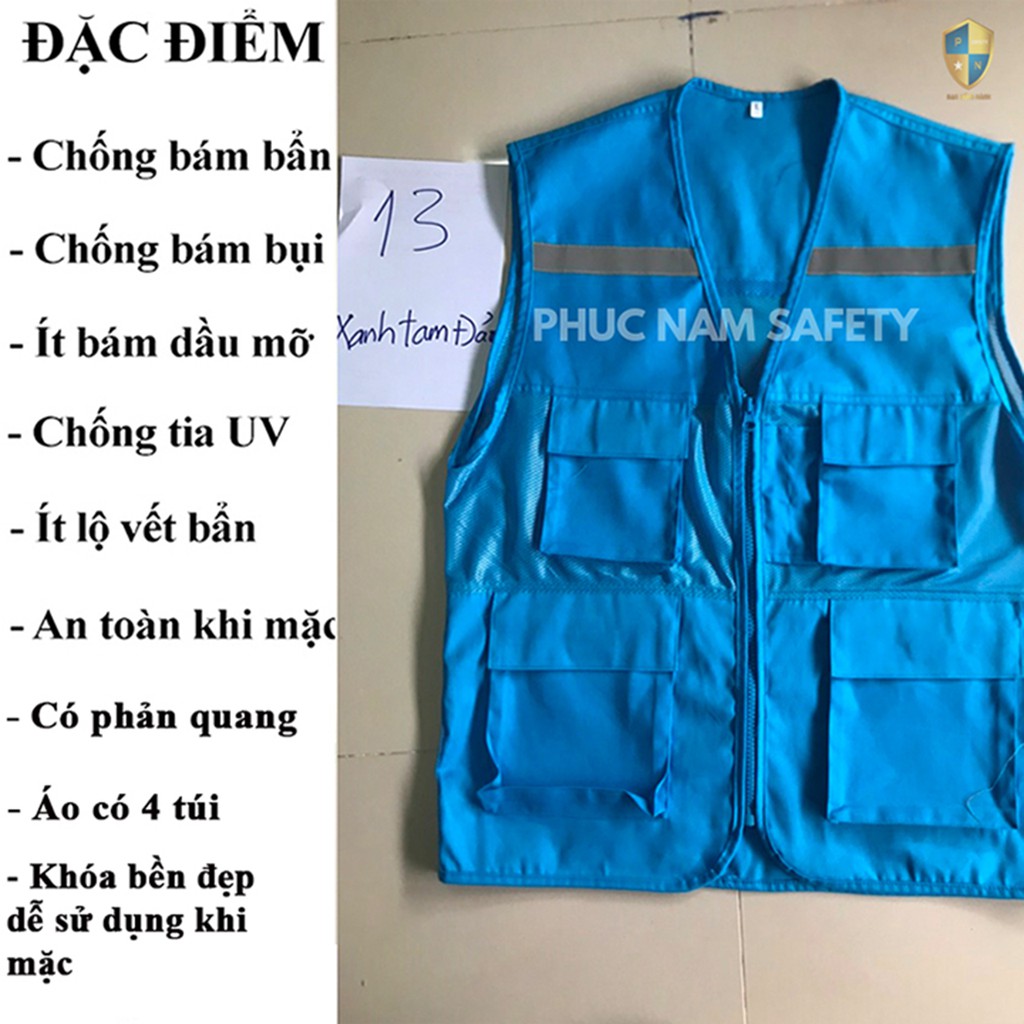 Áo bảo ghi lê phản quang màu xanh tam đảo, áo ghi lê, đồng phục kỹ sư, BHLĐ Phúc Nam