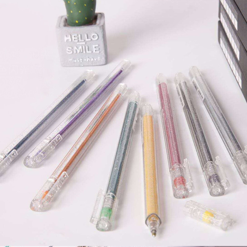 Bút gel Kim Tuyến 12 Màu Ánh Kim Tuyến Kèm Cọ Vẽ Màu Đen Và Trắng