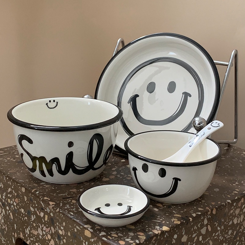 ❤Bộ Chén Đĩa Sứ Họa Tiết Mặt Cười Phong Cách Hàn Quốc Dễ Thương Tiện Dụng Cho Gia Đình