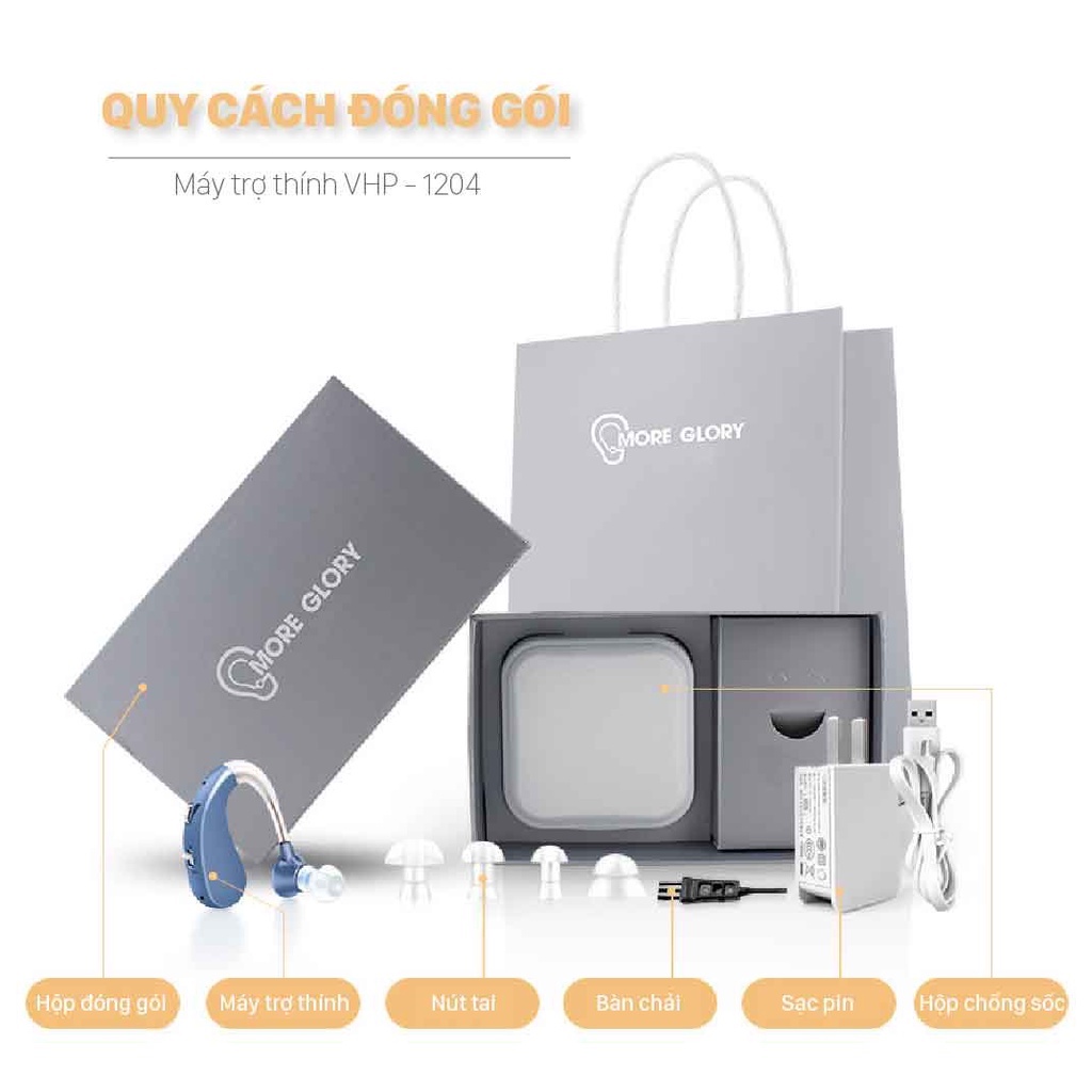 Tai Nghe Trợ Thính, Máy Trợ Thính Không Dây VHP1204 Cao Cấp - Siêu Lọc Tạp Âm, Siêu Tiết Tiết Kiệm Pin