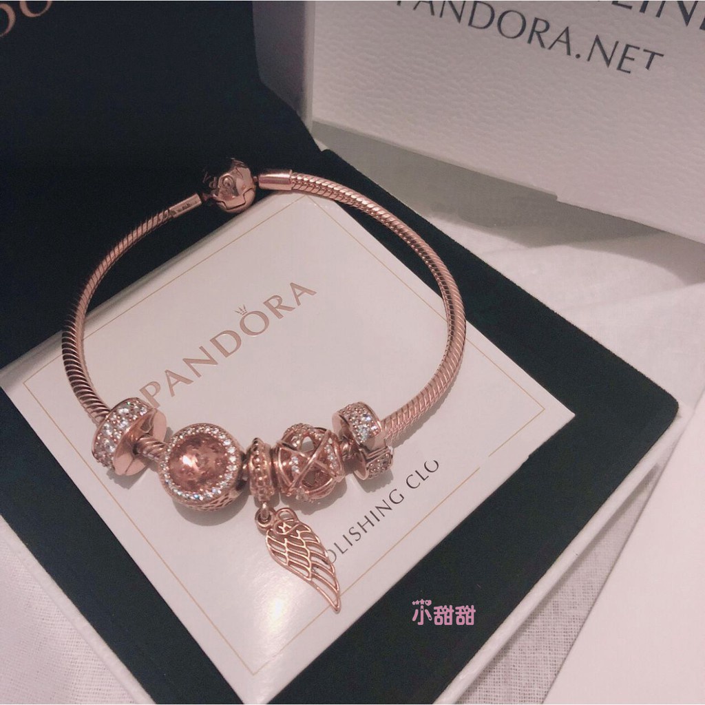 Pandora Vòng Tay charm Đôi Cánh Thiên Thần Màu Vàng Hồng hg3yt566r5