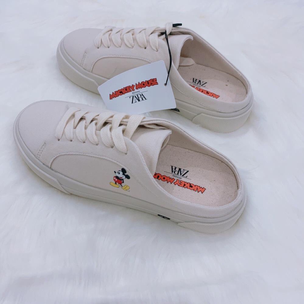 Giày sục thể thao nữ Mikey, sục bata 1.1 nữ đế bánh mì, giày đạp gót zara vải canvas in hình chuột mickey