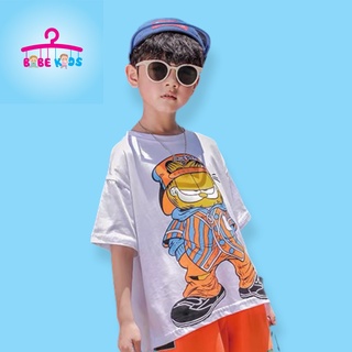 Áo thun trẻ em Babekids, áo phông cotton cộc tay MÈO NGẦU bé trai bé gái 14kg tới 45kg
