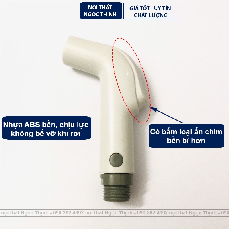 Vòi xịt vệ sinh SVX-06 nhựa ABS dày, siêu bền, chịu lực không lo bể vỡ, màu trắng sứ sang trọng