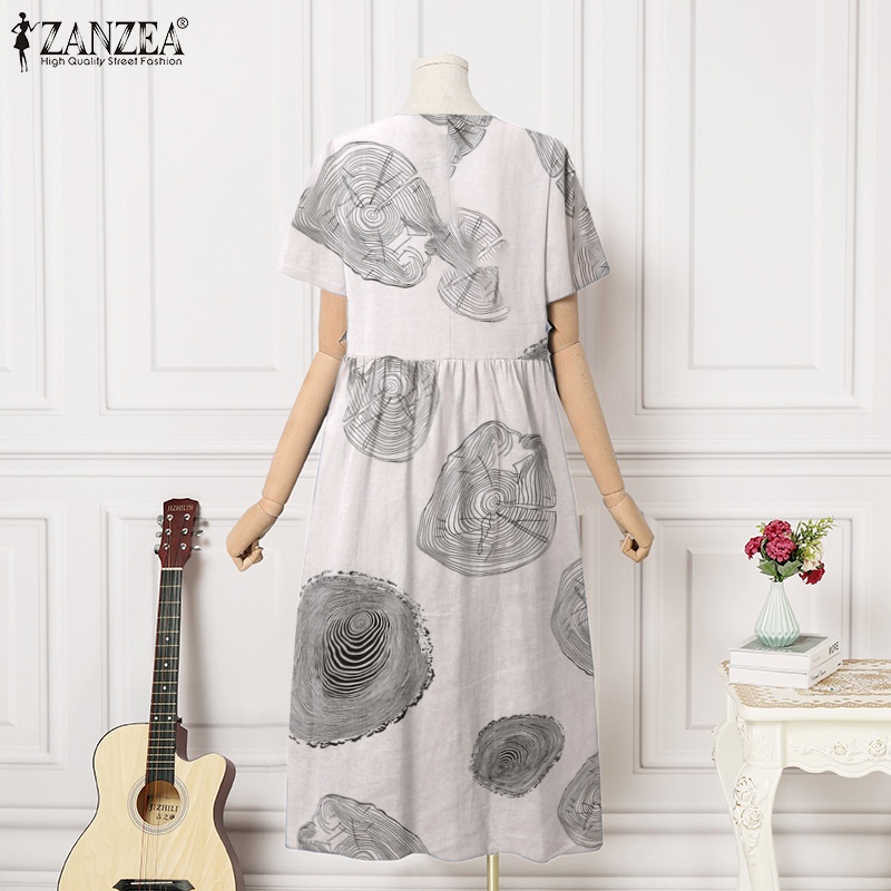 Zanzea Đầm Nữ Ngắn Tay Cổ Tròn Form Rộng Thời Trang Hàn