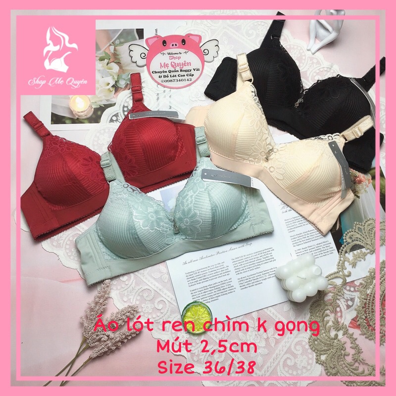 Áo lót nữ ren chìm mút nâng 2,5cm, hàng không gọng nâng ngực thoải mái, dây lưng lưới thoáng mát cả ngày