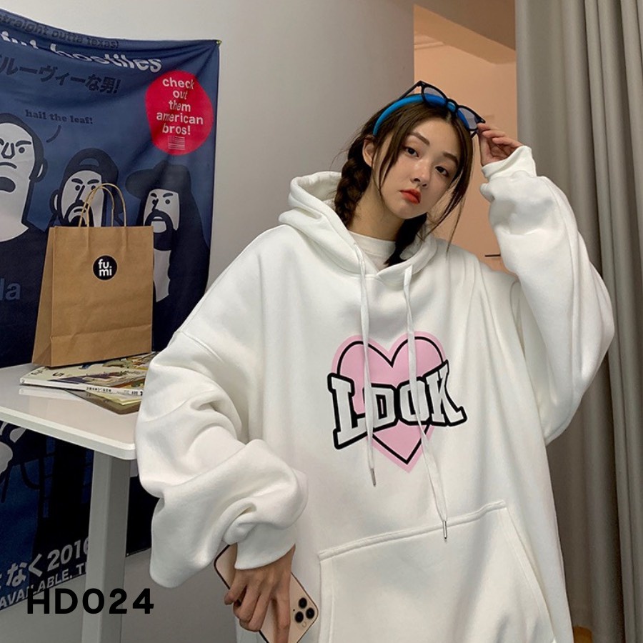 Áo hoodie look trái tim dày dặn nón 2 lớp HD024 - T2000