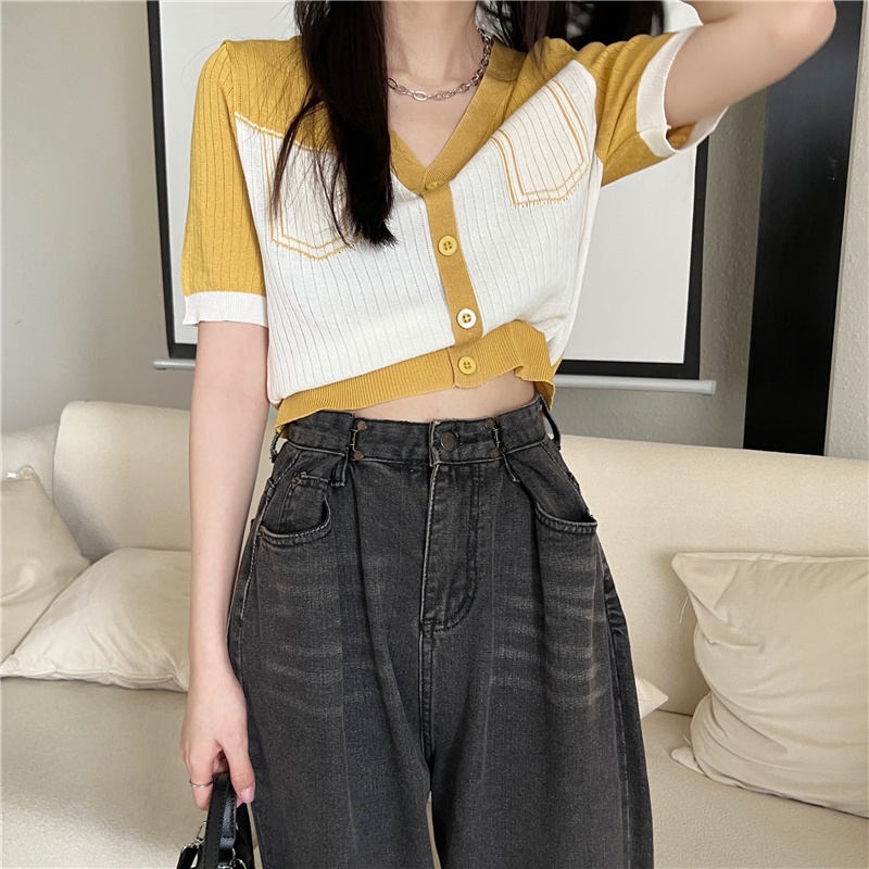 Áo thun ZHELIHANGFEI tay ngắn cổ bẻ phối túi giả đơn giản thời trang