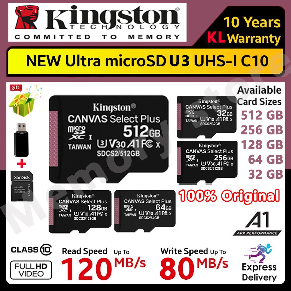 Thẻ Nhớ Kingston SD Class 10 100MB / s 16GB / 32GB / 64GB / 128GB / 256GB / 512GB / 1TB Cho Điện Thoại / Máy Ảnh