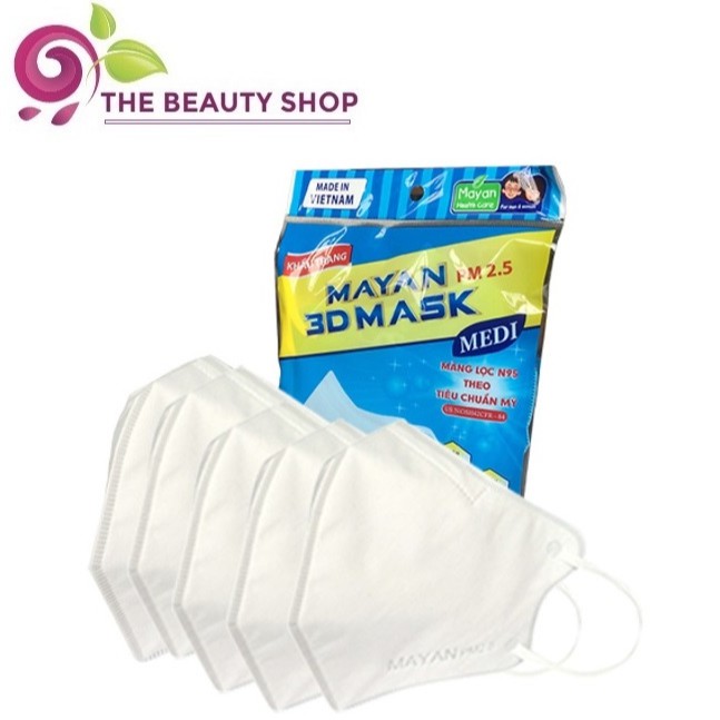 Combo 5 cái khẩu trang chống bụi cao cấp Mayan 3D Mask, màng lọc tiêu chuẩn N95