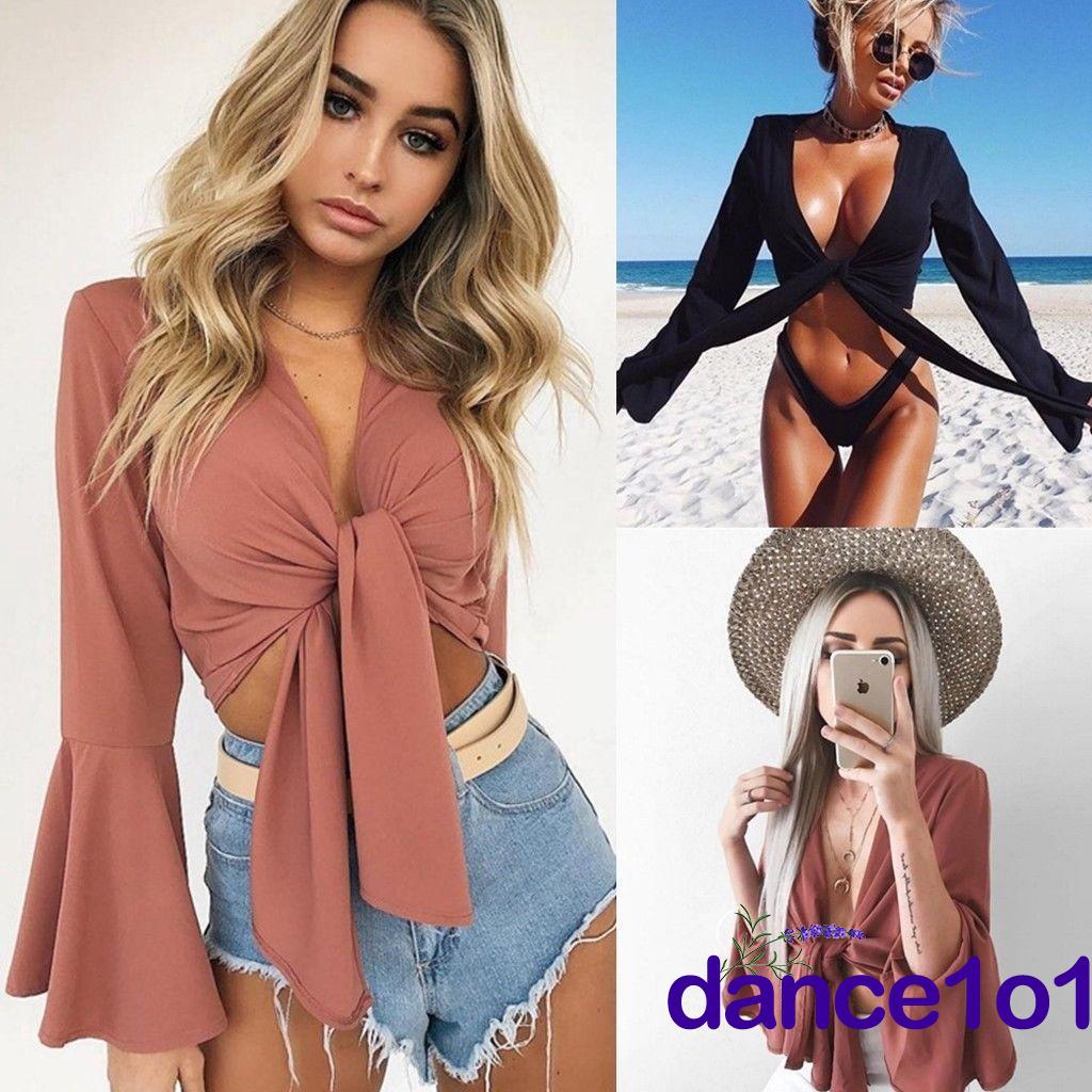 Áo croptop hở vai tay dài