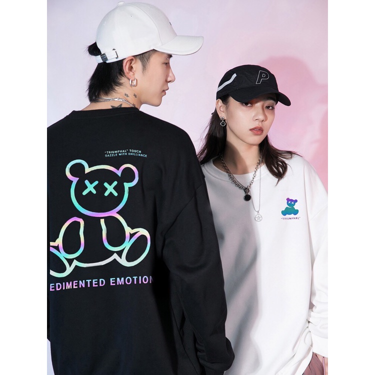 Áo Sweater Unisex nam nữ in hình Bear phản quang, Áo Sweater nỉ bông form rộng phong cách Hàn Quốc | BigBuy360 - bigbuy360.vn