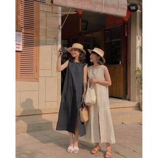 ĐẦM LINEN SUÔNG HAI MÀU ĐEN NUDE - LIM DRESS