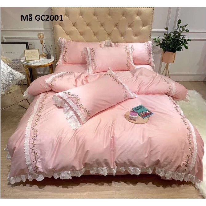 GC2001 -Bộ chăn ga gối chất cotton lụa 4CT cao cấp hàng nhập