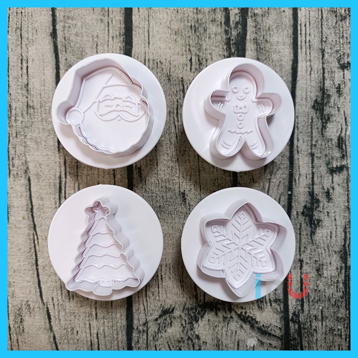 HCM - Bộ 4 khuôn cutter nhấn lò xo làm bánh quy ông già noel mừng giáng sinh christmas BCT