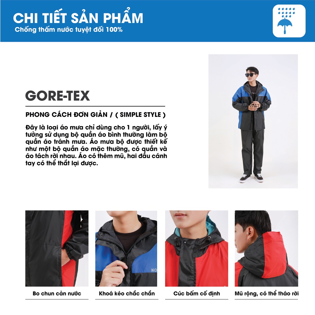 Áo mưa bộ nam nữ 2 lớp kiêm áo gió không thấm nước Gore Tex JACWATER V440