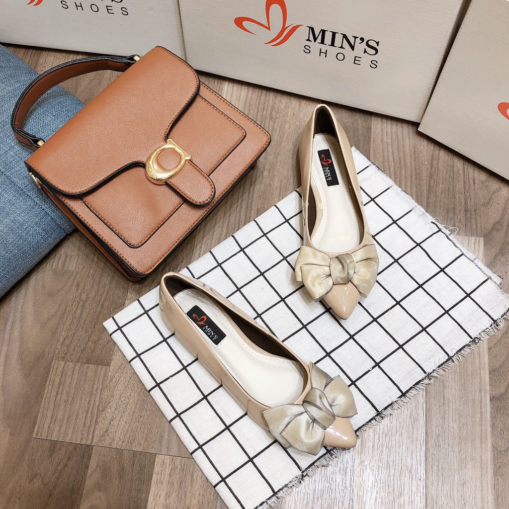 Min's Shoes - Giày Bệt Nơ B332 Kem Bóng