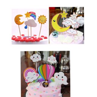 Tem cắm bánh giấy mặt trời mặt trăng, kinh khí cầu ,đám mây topper cake