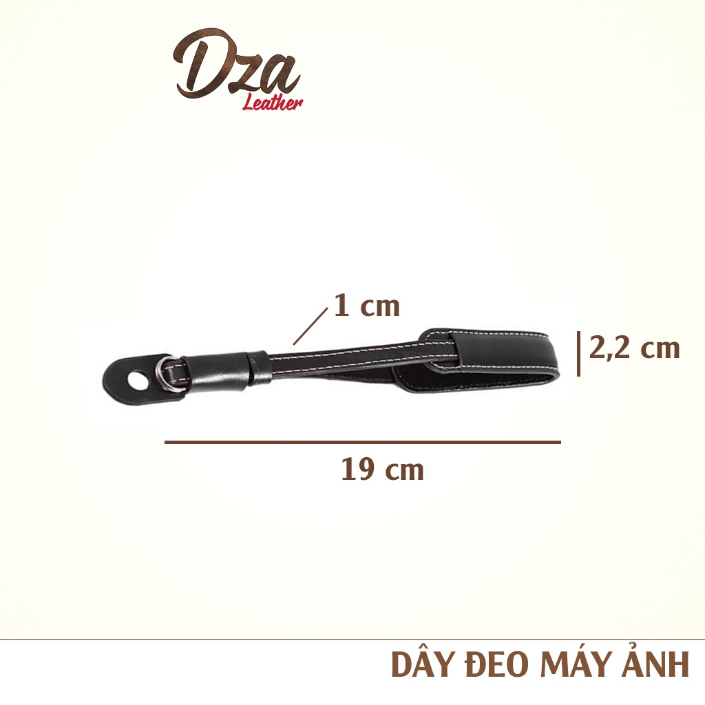 Dây đeo máy ảnh cổ tay da bò handmade dài 19cm dùng cho DSLR, compact Dza leather 3 màu lựa chọn