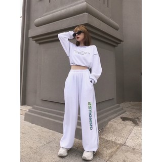 Áo thun tay dài dáng croptop may chỉ nổi bắt mắt form rộng chất nỉ dày dặn không in chữ