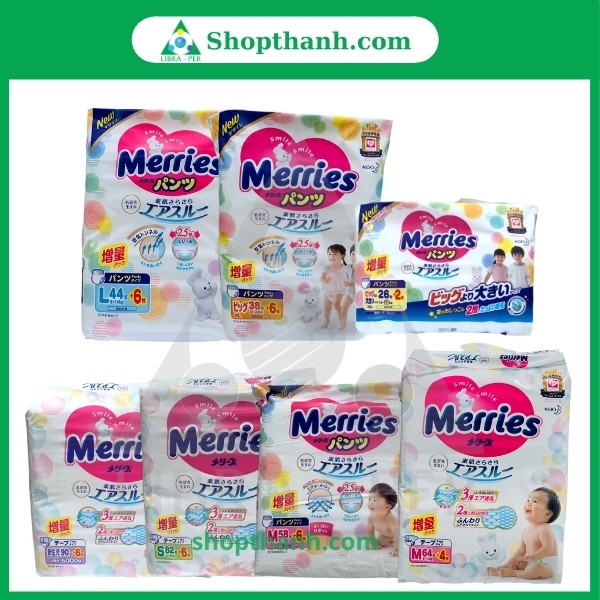 Bỉm Merries Nội Địa Dán/Quần Đủ Size NB96, S88 M68, M64q, L58, L50q, XL44q, XXL28q