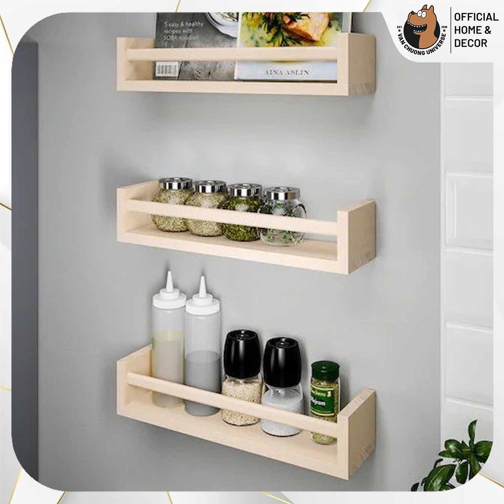 Khay gỗ bạch dương dùng sắp xếp bộ lọ đựng gia vị khay decor phòng bếp giá để đồ đa năng tiện lợi