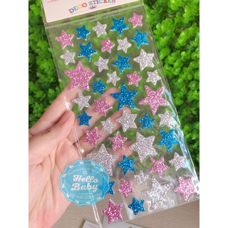 Hình dán sticker xốp nhũ hình trái tim, ngôi sao