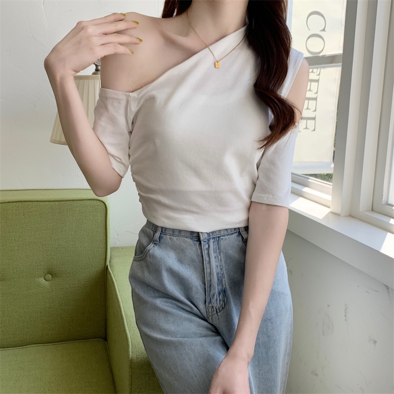 Áo nữ SUXI tay ngắn ôm dáng màu trơn lộ vai gợi cảm thời trang mùa hè