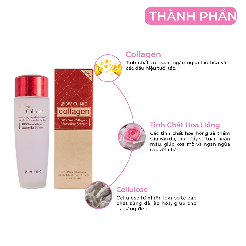 [Mã BMBAU50 giảm 7% đơn 99K] Nước hoa hồng dưỡng da săn chắc chống lão hóa tinh chất Collagen 3W CLINIC Hàn Quốc 150ml