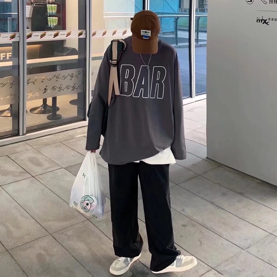 Áo thun tay dài cổ tròn in chữ thời trang thu đông cho nam