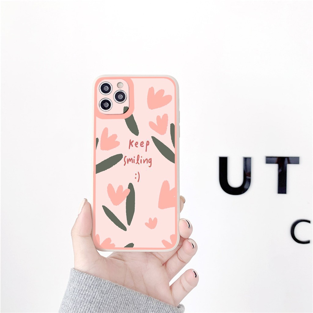 Ốp iphone - Ốp lưng iphone cạnh vuông hoa lá nền hồng dành cho ip 6 đến 14promax - ng238