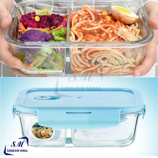  Hộp đựng cơm thủy tinh 2 ngăn chữ nhật - hộp 1 lít đựng thực phẩm BX1001-2GD -Thố chịu nhiệt cao dùng được lò viba 