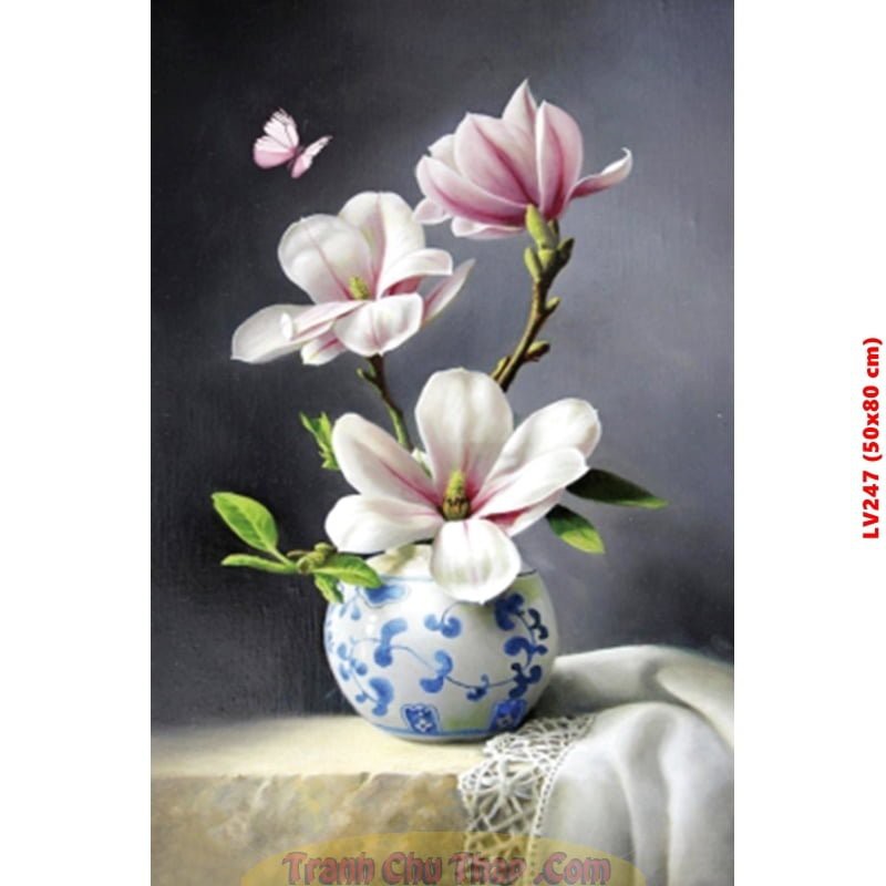 Tranh Đính Đá BÌNH HOA KHOE SẮC (ĐÁ ABC CAO CẤP). Kích Thước: 80cm x 50cm