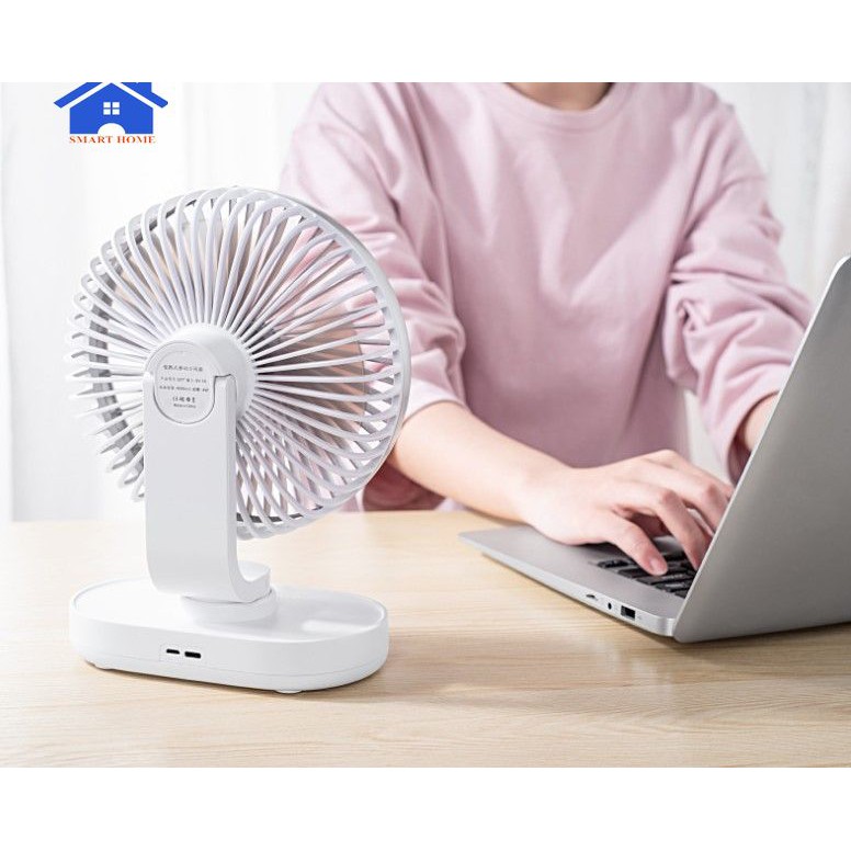Quạt tích điện để bàn sử dụng 12h liên tục  xoay tự động mọi hướng - Quạt tích điện để bàn cỡ lớn to khỏe pin bền