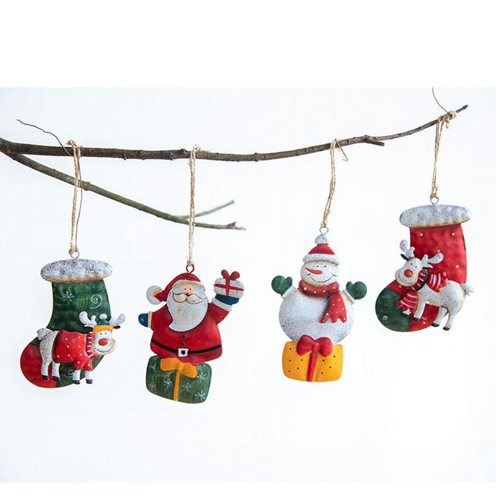 Phụ Kiện Treo Trang Trí Giáng Sinh Bằng Sắt Sơn Kim Loại Hình Ông Già Noel Tuần Lộc